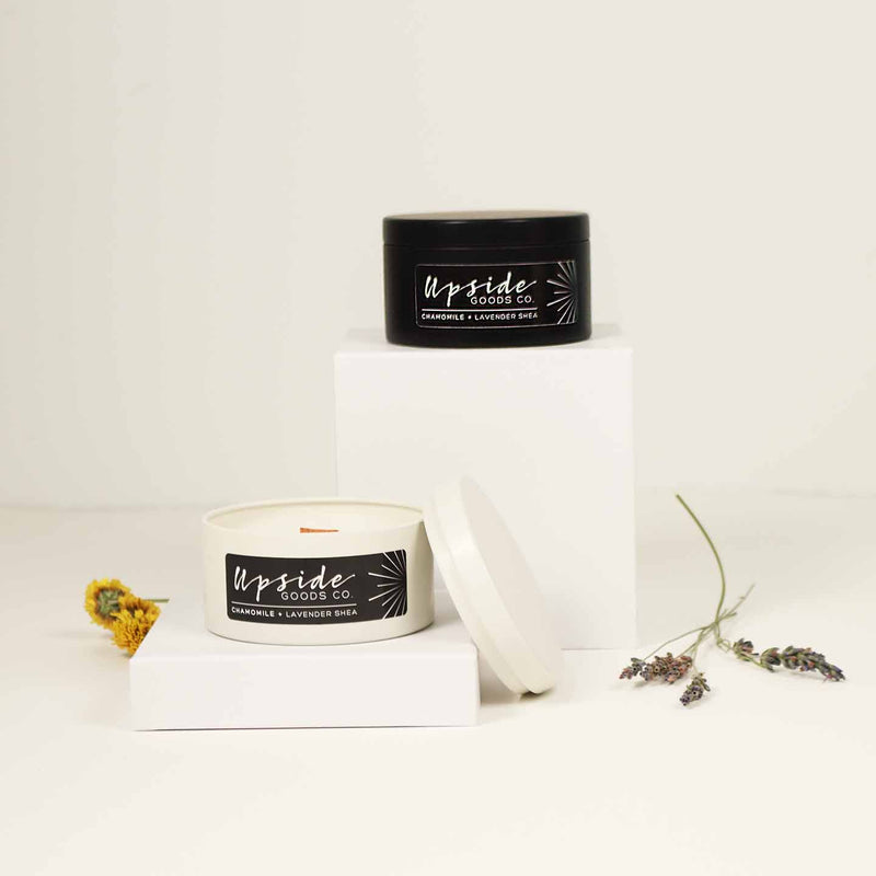 Upside Goods Tin Candles: Chamomile & Lavender Shea.
