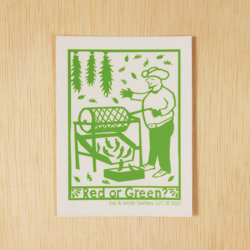 Kei & Molly Vinyl Sticker: Chile Roaster in Green.