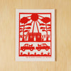 Kei & Molly Vinyl Sticker: Adobe House in red.