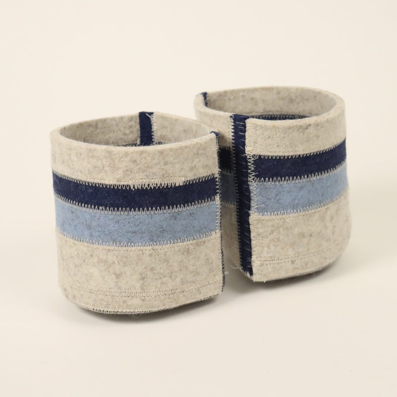 Molly Zimmer Small Banded Felt Baskets Blue