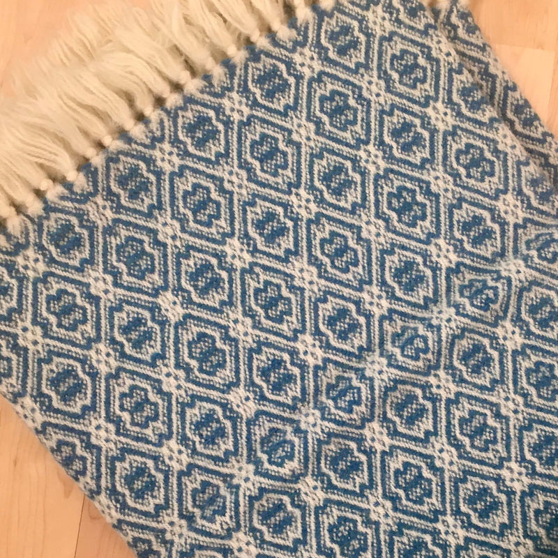 double wool blanket, rosenkransen weave in turquoise