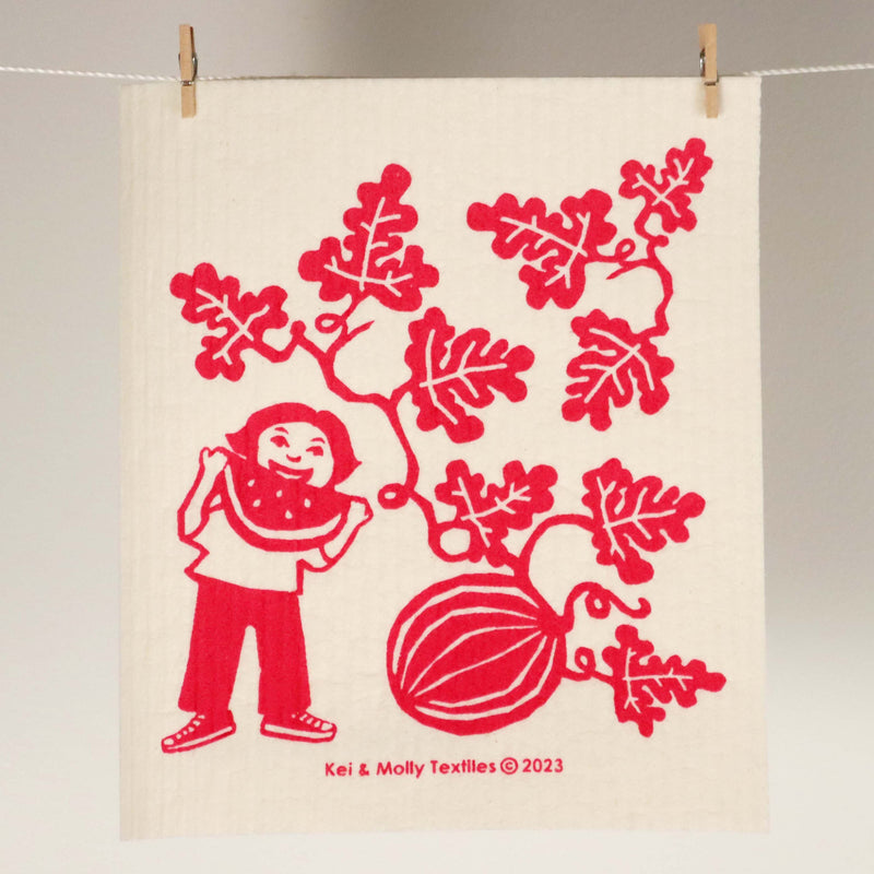 Kei & Molly Textiles Sponge Cloth "Watermelon" design printed in raspberry.