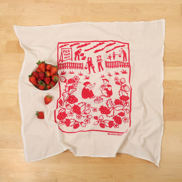 Flour Sack Dish Towel: Strawberries