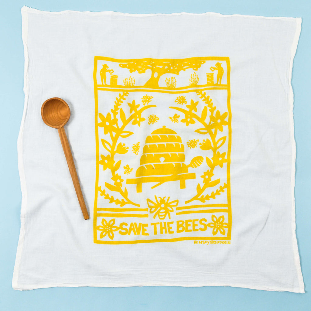 Kei & Molly Bees Flour Sack Dish Towel in Yellow Full View