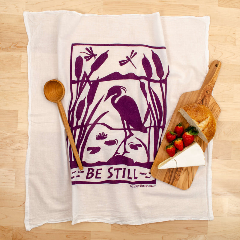 Kei & Molly Be Still Flour Sack Dish Towel in Grape with Props