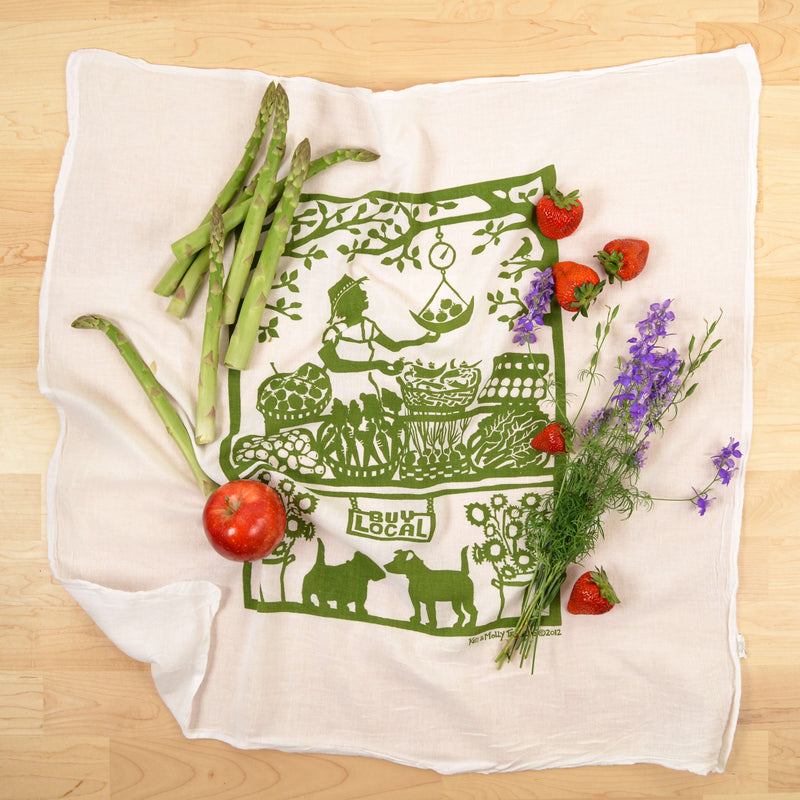 Kei & Molly Buy Local Flour Sack Dish Towel in Green with Props