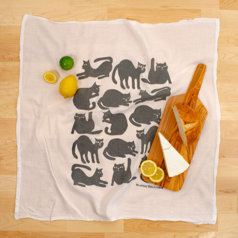 Flour Sack Dish Towel: Cats