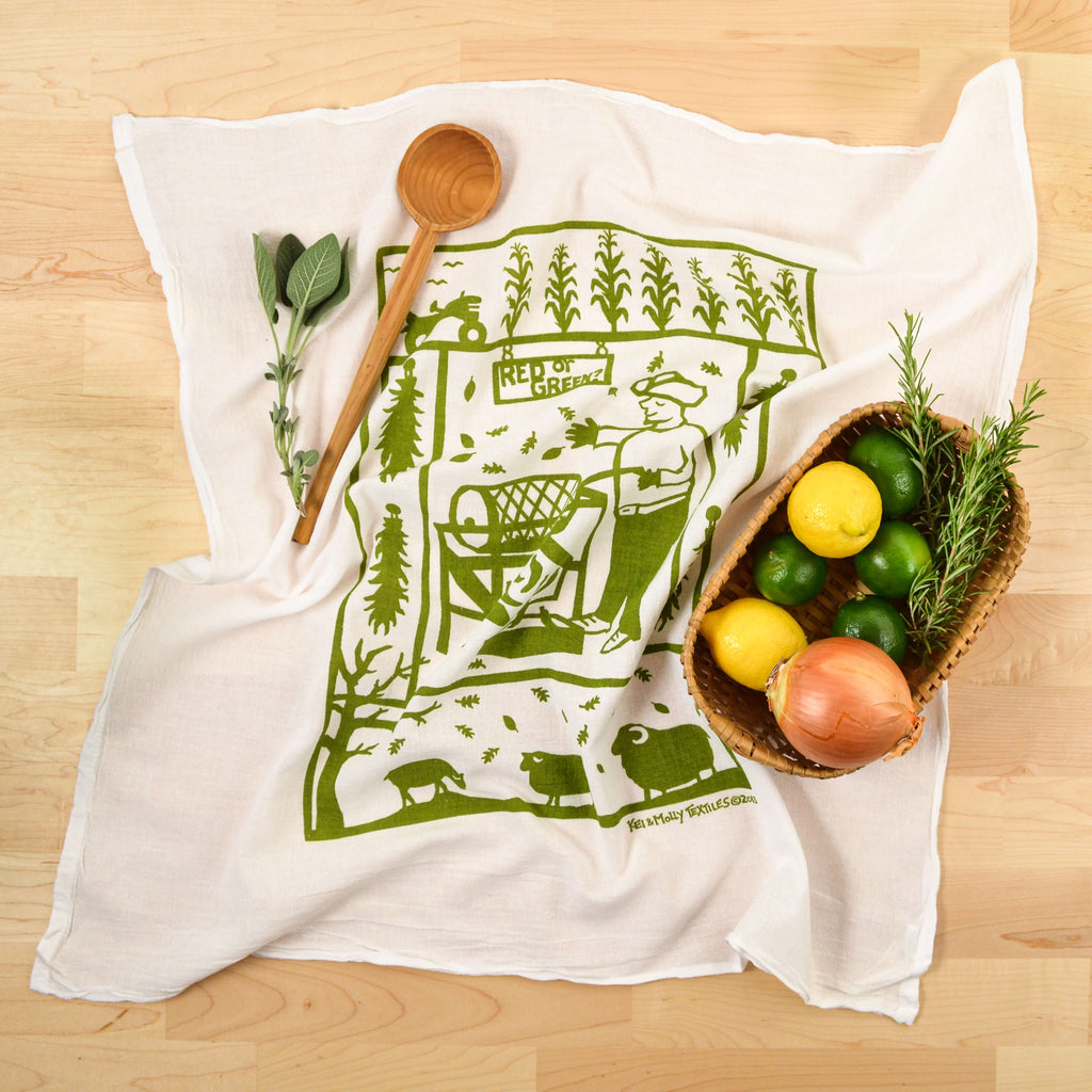 Kei & Molly Chile Roaster Flour Sack Dish Towel in Green with Props