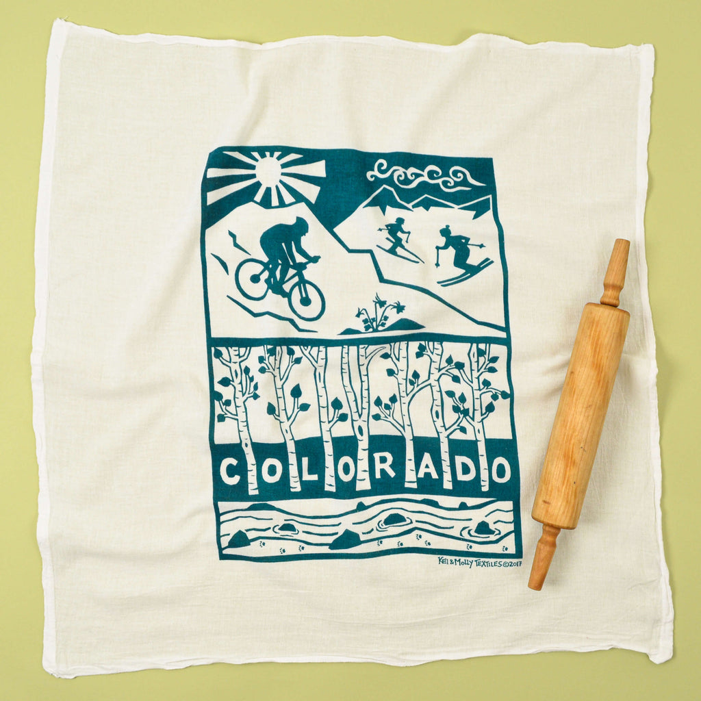 Kei & Molly Colorado Flour Sack Dish Towel in Winter Green Full View
