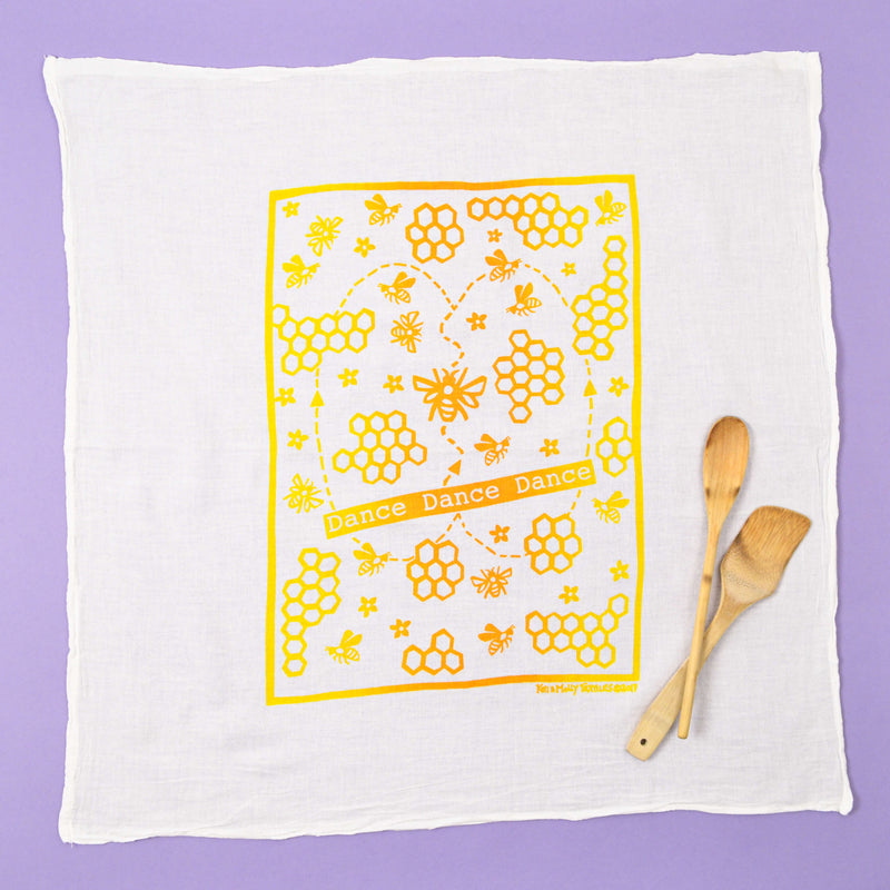 Kei & Molly Dance Dance Flour Sack Dish Towel in Two Tone Yellow/Squash Full View