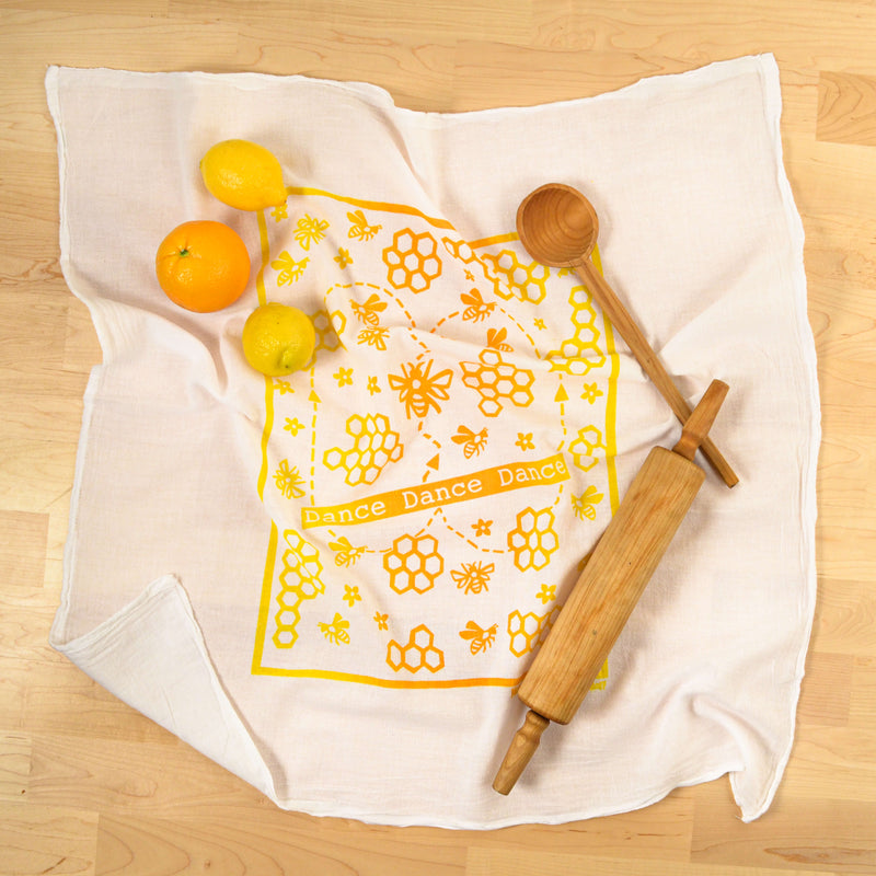 Kei & Molly Dance Dance Flour Sack Dish Towel in Two Tone Yellow/Squash with Props