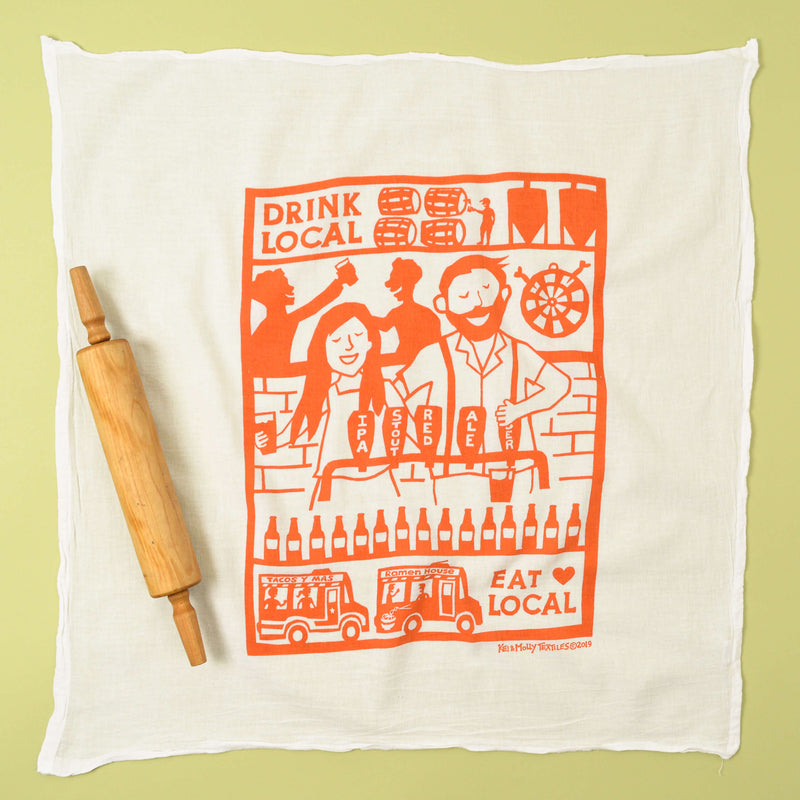 Kei & Molly Drink Local Flour Sack Dish Towel in Desert Coral Full View