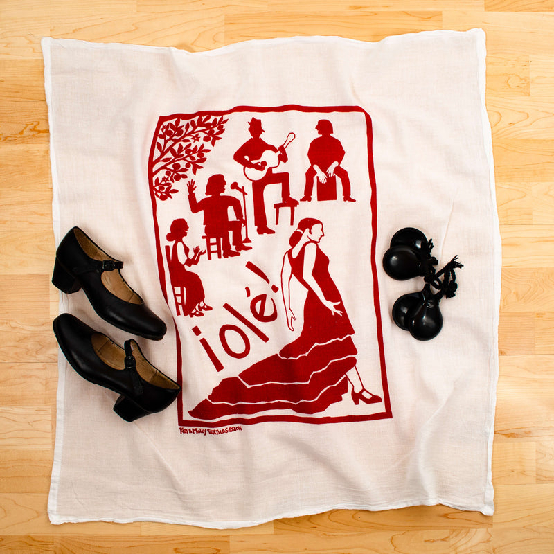 Kei & Molly Flamenco Flour Sack Dish Towel in Red with Props