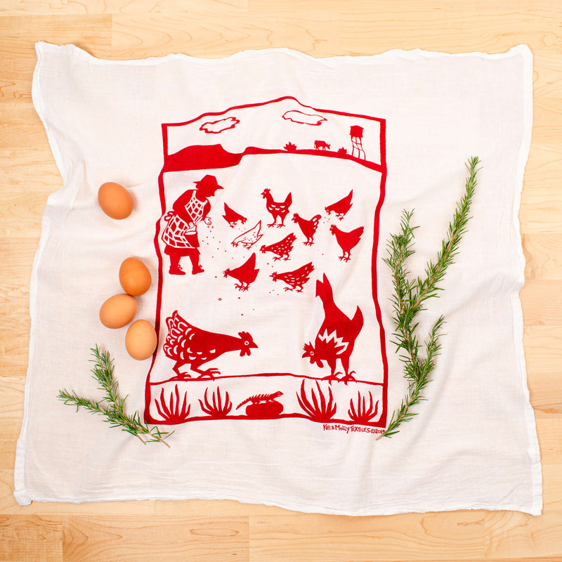 Kei & Molly Free Range Flour Sack Dish Towel in Red with Props