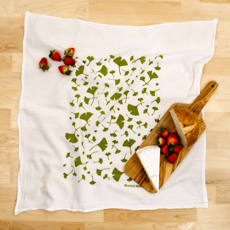 Kei & Molly Ginko Flour Sack Dish Towel in Green with Props