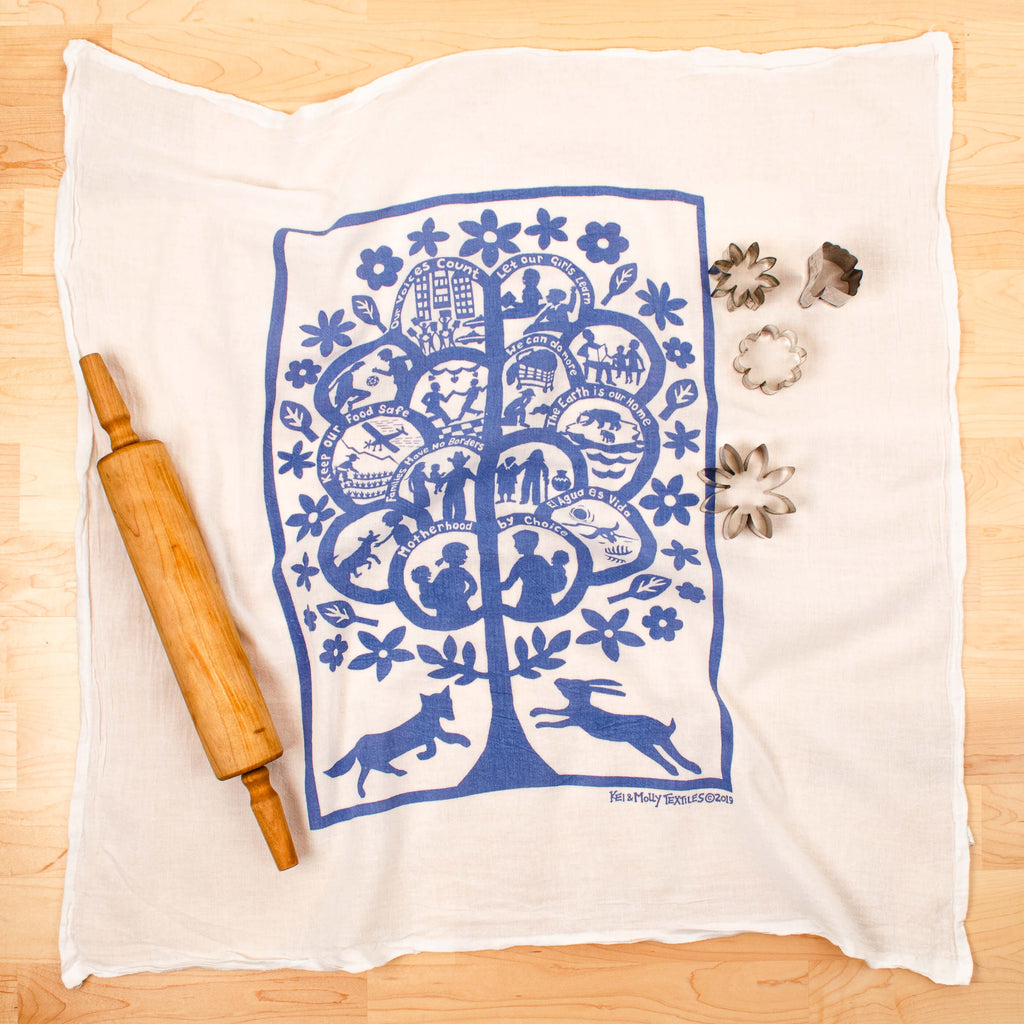 Kei & Molly Global Tree Flour Sack Dish Towel in Steel Blue with Props