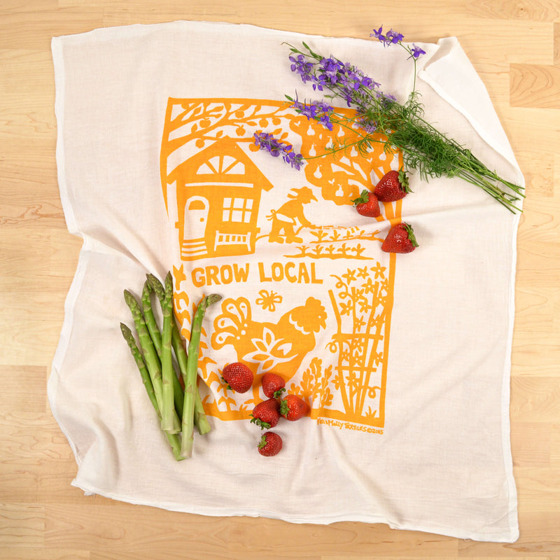 Kei & Molly Grow Local Flour Sack Dish Towel in Squash with Props