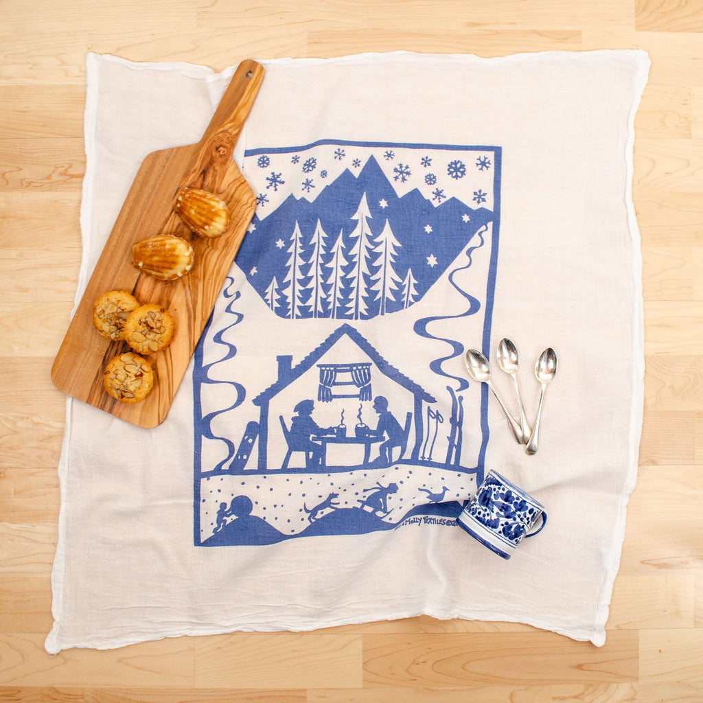 Kei & Molly Hot Cocoa Flour Sack Dish Towel in Steel Blue with Props