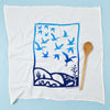 Kei & Molly Immigration/Migration Flour Sack Dish Towel in Two Tone Blue with Props
