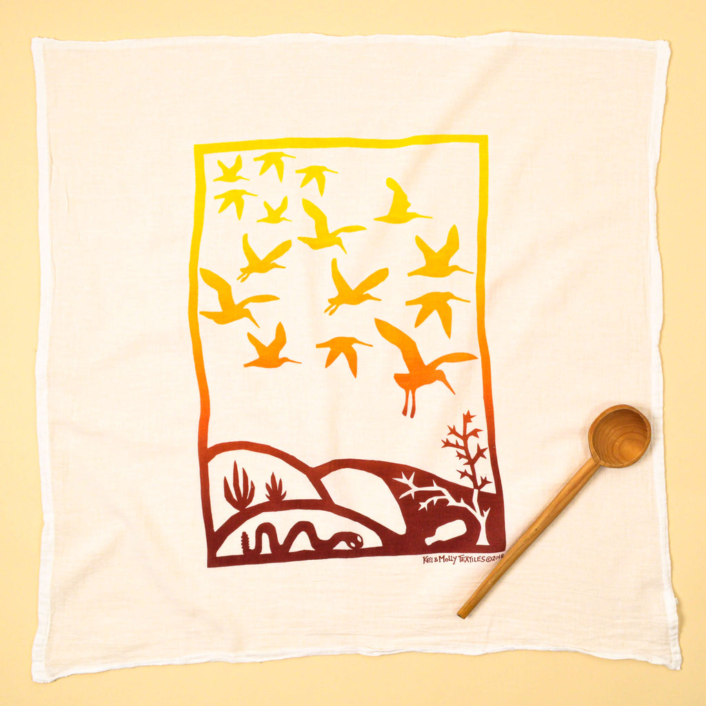 Kei & Molly Immigration/Migration Flour Sack Dish Towel in Two Tone Yellow Full View