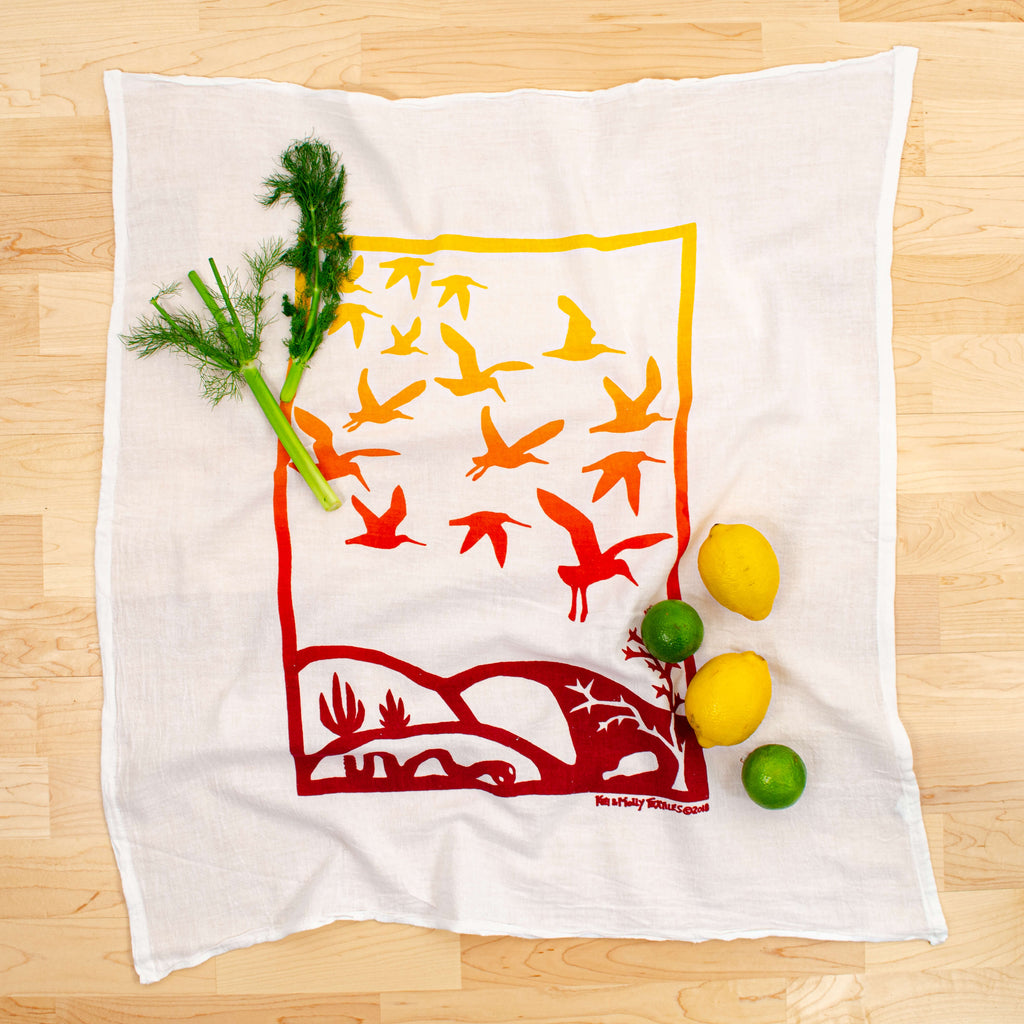 Kei & Molly Immigration/Migration Flour Sack Dish Towel in Two Tone Yellow with Props