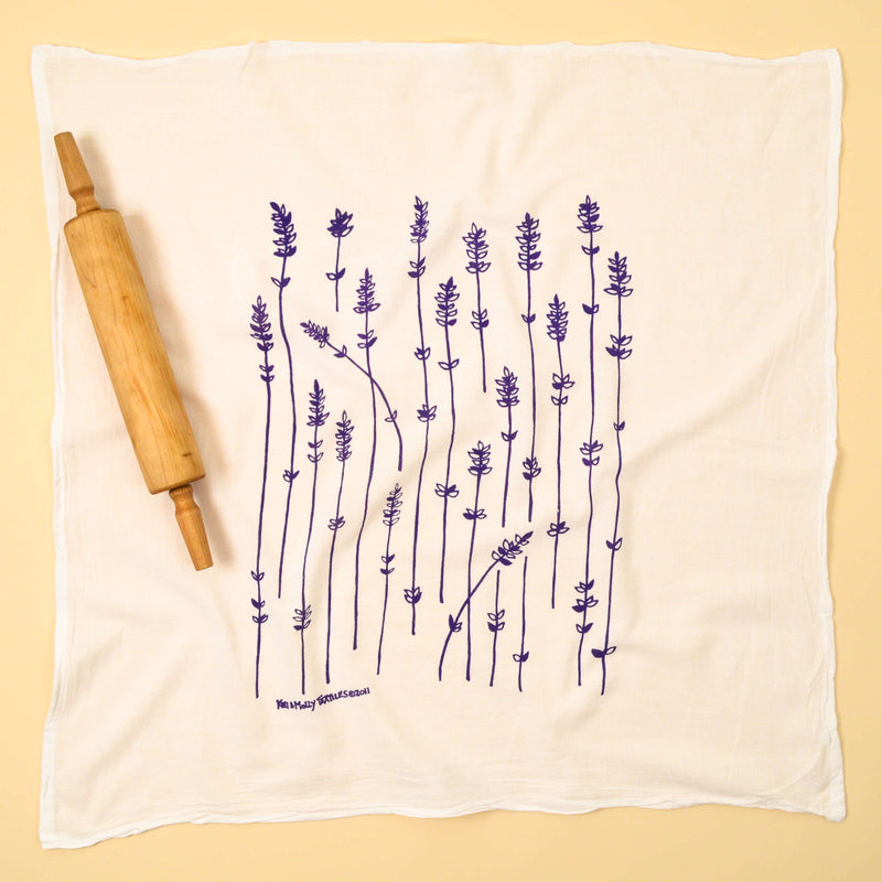 Kei & Molly Lavender Sprigs Flour Sack Dish Towel in Purple Full View