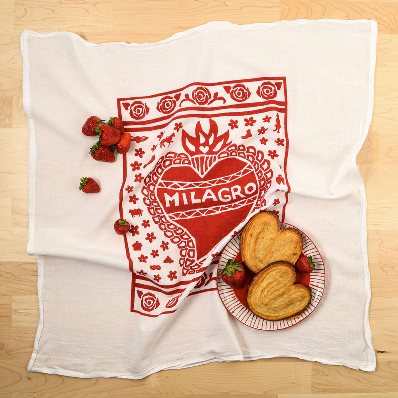 Kei & Molly Milagro Flour Sack Dish Towel in Red with Props