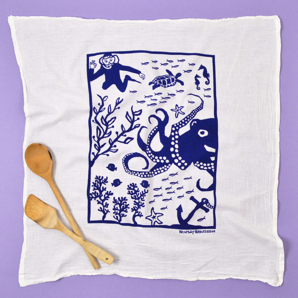 Kei & Molly Octopus Flour Sack Dish Towel in Navy Full View