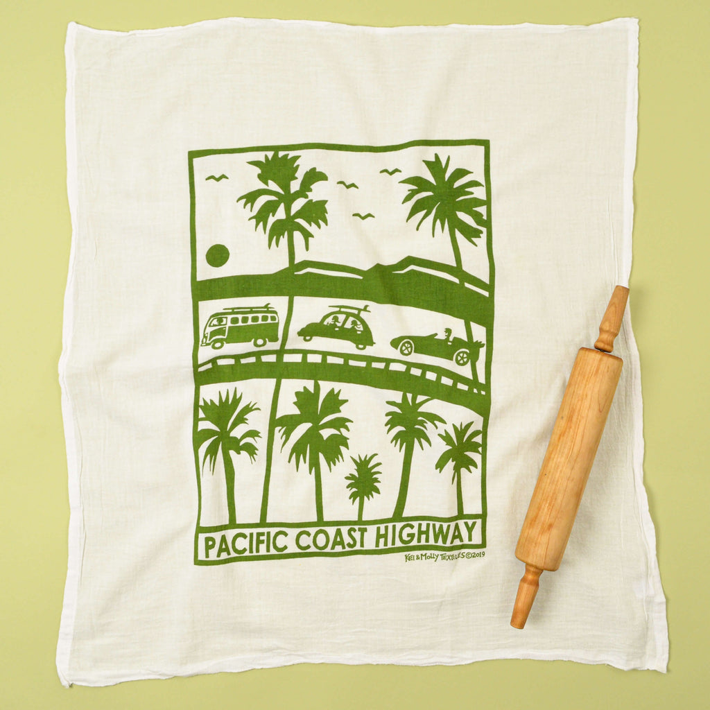 Kei & Molly Pacific Coast Highway Flour Sack Dish Towel in Green Full View