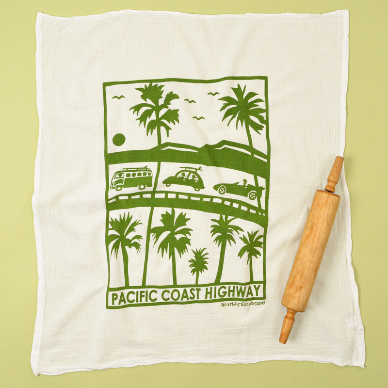 Kei & Molly Pacific Coast Highway Flour Sack Dish Towel in Green Full View