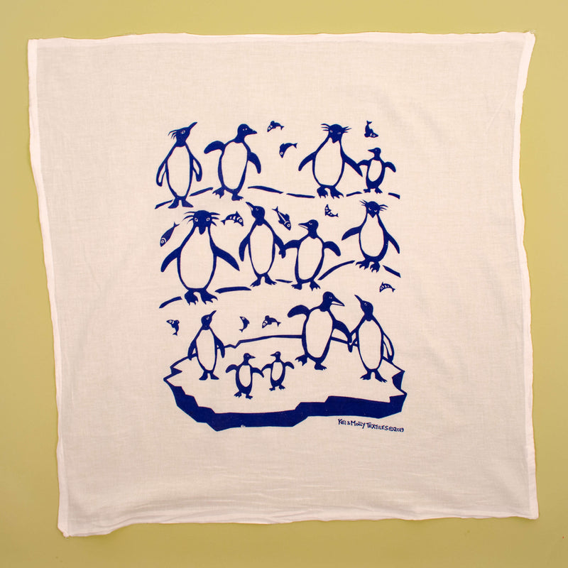 Kei & Molly Penguins Flour Sack Dish Towel in Navy Full View