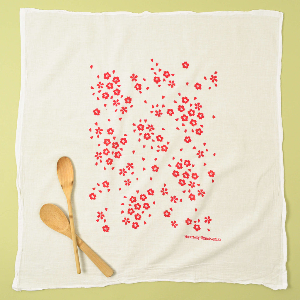 Kei & Molly Sakura Flour Sack Dish Towel in Raspberry Full View