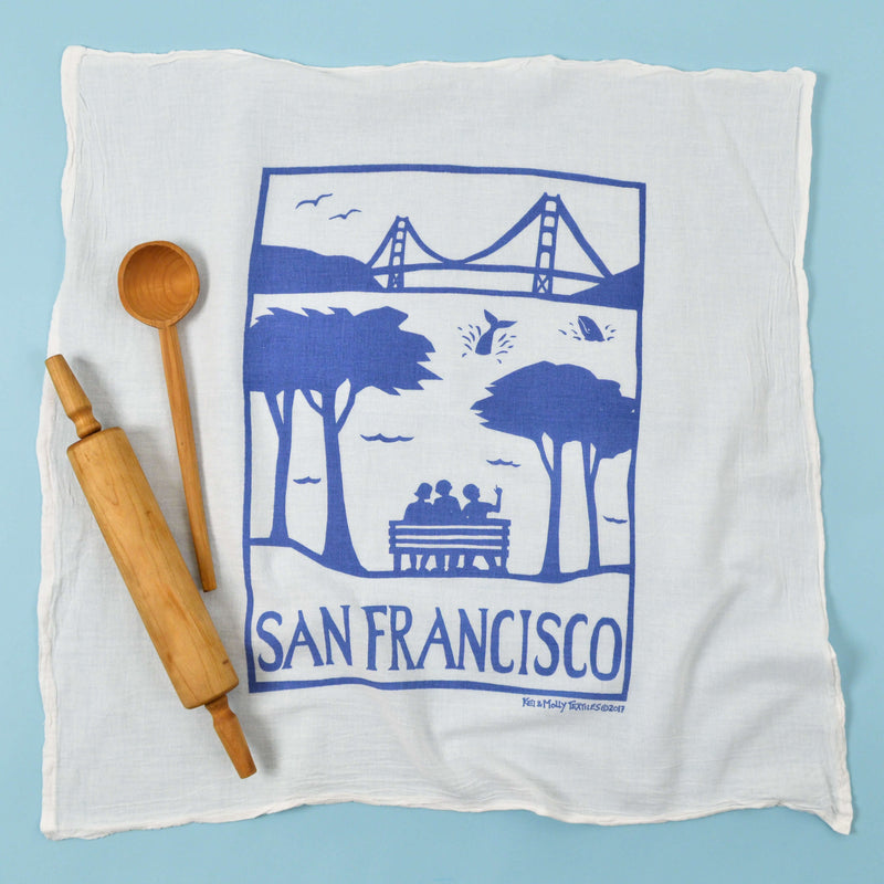 Kei & Molly San Francisco Flour Sack Dish Towel in Steel Blue Full View