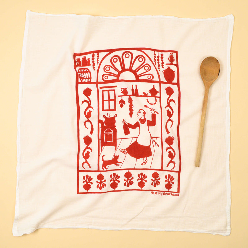 Kei & Molly San Pascual Flour Sack Dish Towel in Red Full View