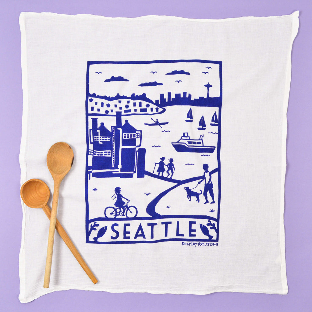 Kei & Molly Seattle Flour Sack Dish Towel in Navy  Full View