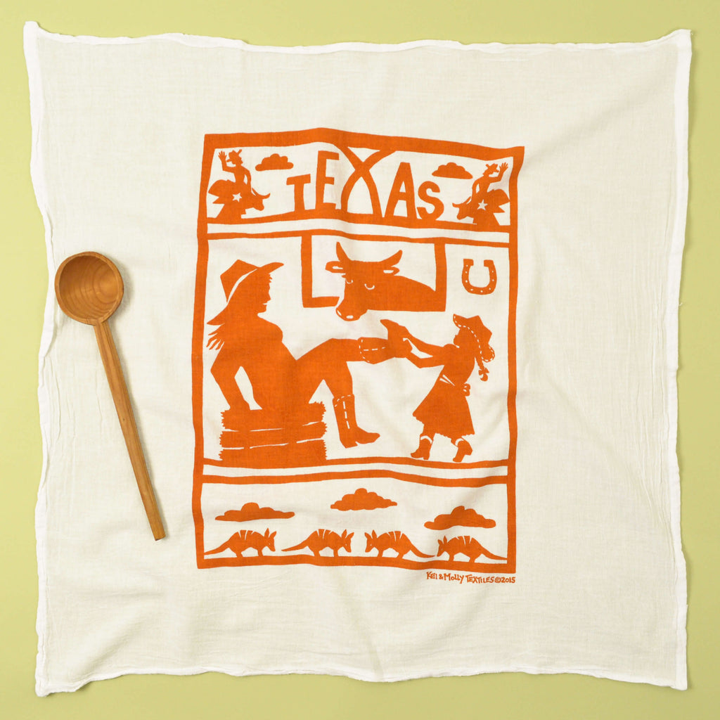 Kei & Molly Texas Flour Sack Dish Towel in Orange Full View