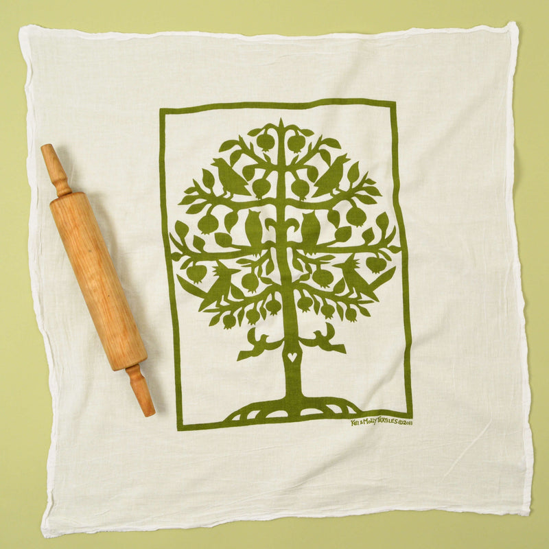 Kei & Molly Tree of Life Flour Sack Dish Towel in Green Full View