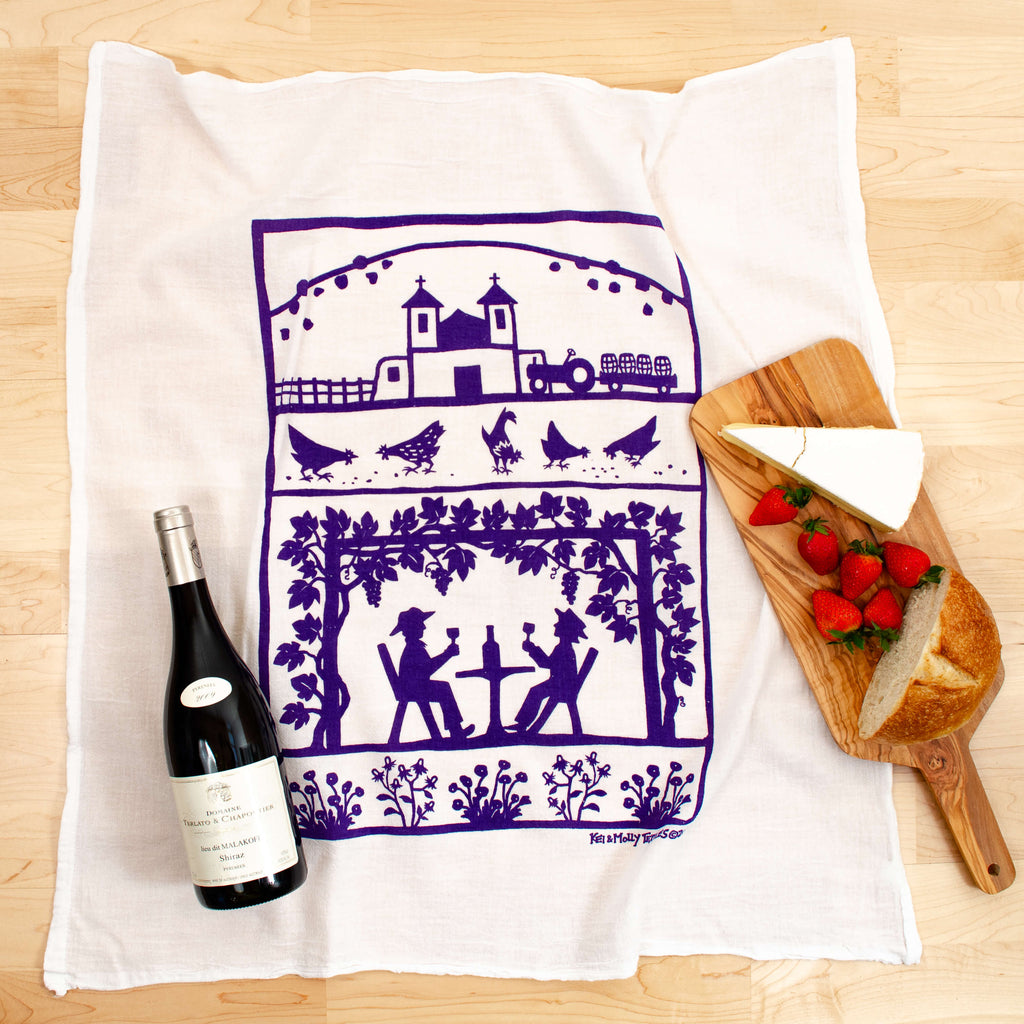 Kei & Molly Vineyard Flour Sack Dish Towel in Purple with Props