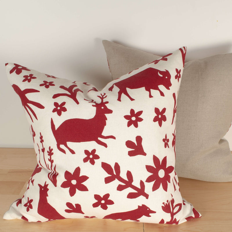 Kei & Molly Pillow Cover in Buffalo & Friends Design in Red Filled View