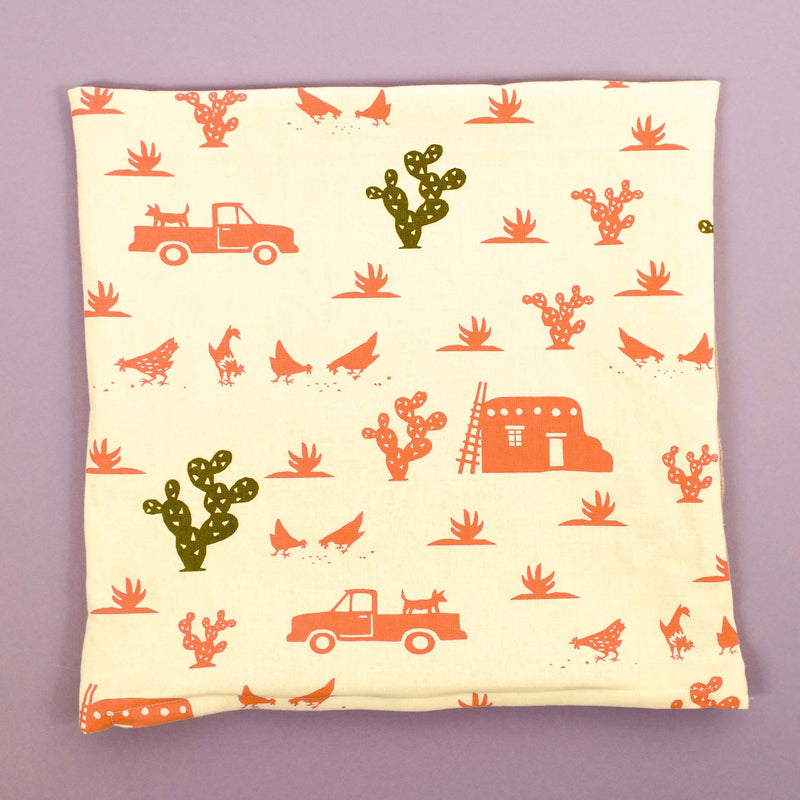 Kei & Molly Pillow Cover in Pueblo Design in Desert Coral and Olive Green Flat View