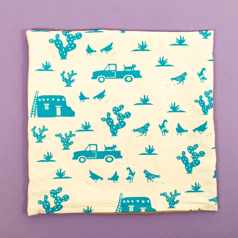 Kei & Molly Pillow Cover in Pueblo Design in Turquoise Flat View