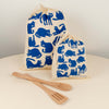 Kei & Molly Reusable Cloth Bag Set in Cats Design in Marine Blue with Props