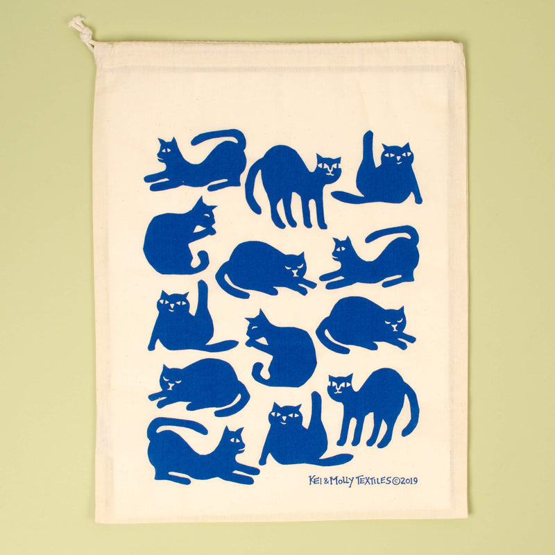 Kei & Molly Cats Reusable Cloth Bag in Marine Blue Single Full View