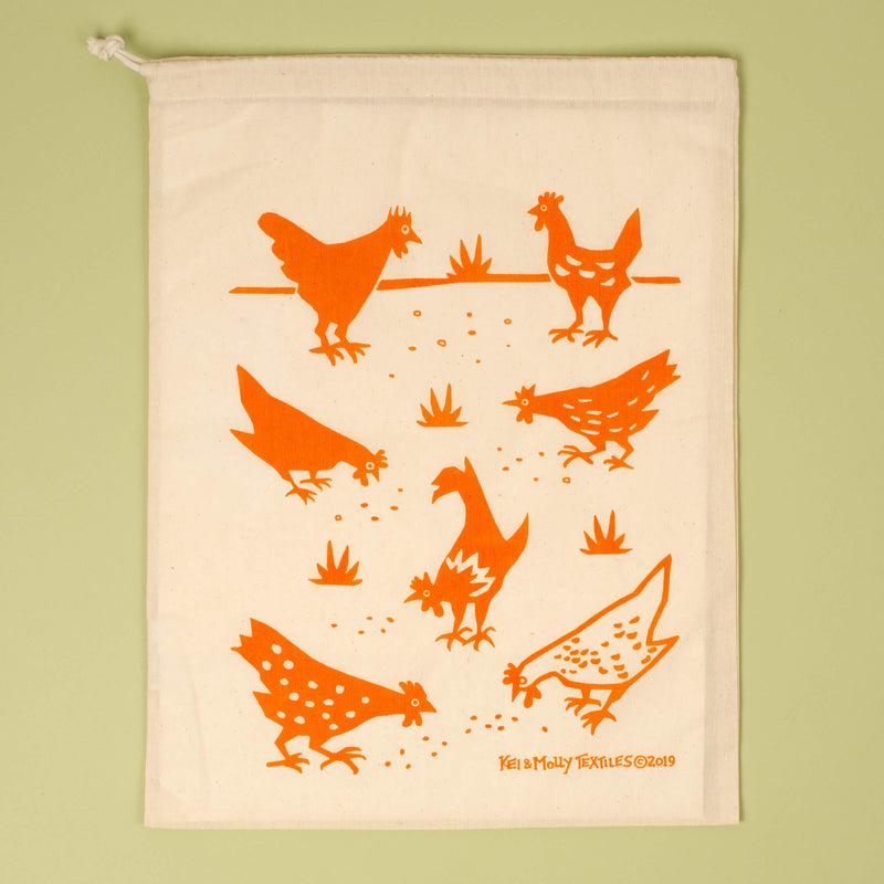 Kei & Molly Chickens Reusable Cloth Bag in Orange Single Full View