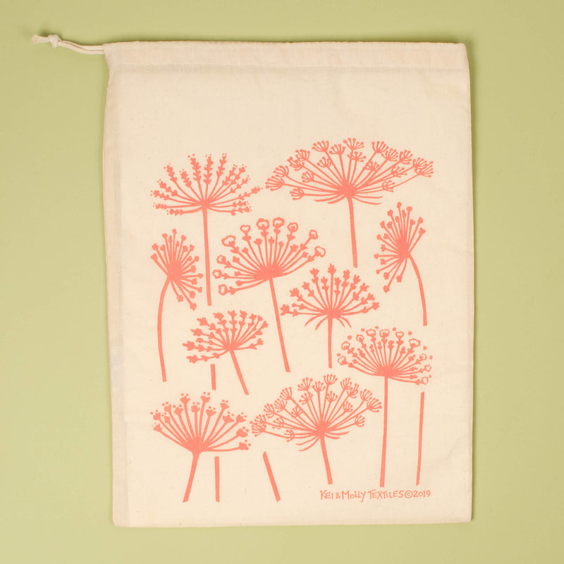 Kei & Molly Queen Anne's Lace Reusable Cloth Bag in Dusty Rose Single Full View