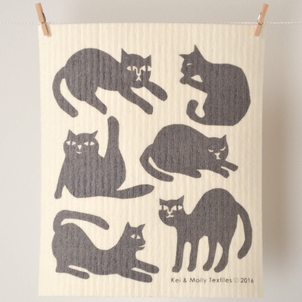 Kei & Molly Sponge Cloth with Cats Design in Grey