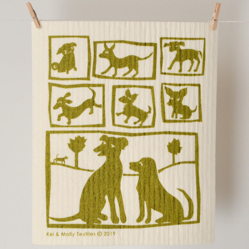 Kei & Molly Sponge Cloth with Dogs Design in Olive Green