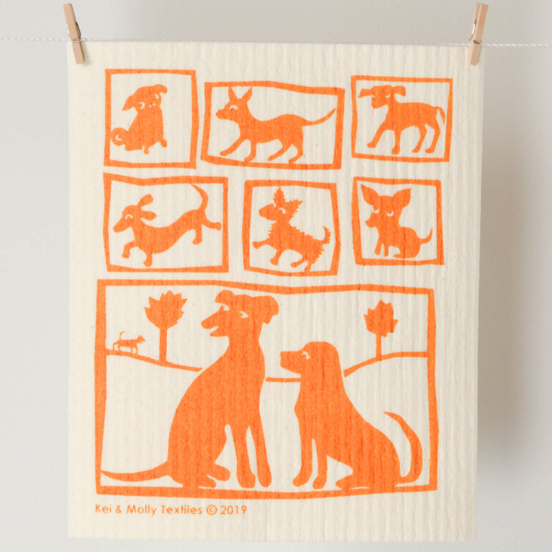 Kei & Molly Sponge Cloth with Dogs Design in Orange