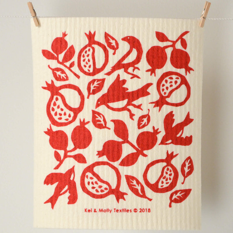 Kei & Molly Sponge Cloth with Pomegranate Design in Red