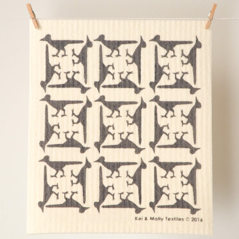 Kei & Molly Sponge Cloth with Roadrunners Design in Grey